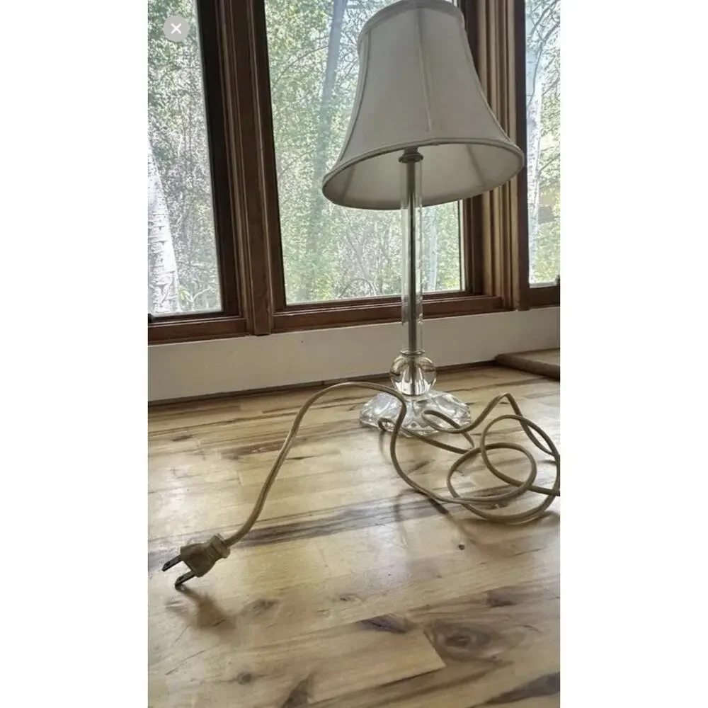 Vintage Etched Crystal Glass Table Lamp Faceted Base Clear Boudoir Accent Works